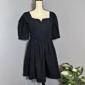NEW Madewell Poplin Puff-Sleeve Black Dress NWT 6 Pockets Sweetheart Neckline